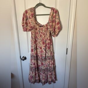 EUC Pink Blush Maternity Floral Puff Sleeve Smocked Dress
